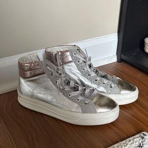 Silver and Lavender High-Top Sneakers